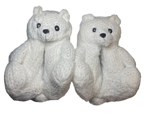 White & Gold Dots Teddy Slippers - CaribeHeart Teddy